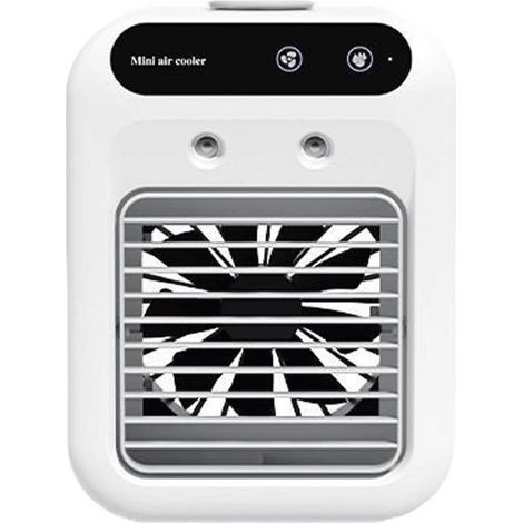 Climatiseur portable 3 en 1, mini refroidisseur d'air et humidificateur à 2 vitesses, rechargeable et silencieux, pour bureau, chambre, bureau, voiture et petite pièce (blanc) (1/5)