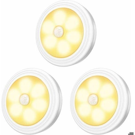 Lampes LED pour armoire/armoire, 3 pièces, veilleuse, détecteur de mouvement LED avec base magnétique pour vitrines d'armoires (1/4)