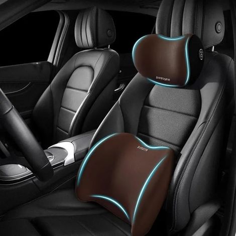 Kit Coussin Voiture Ergonomique 2 Pièces Appui-Tête et Support Lombaire en Mousse à Mémoire de Forme, Oreiller de Siège Auto pour Co (1/5)