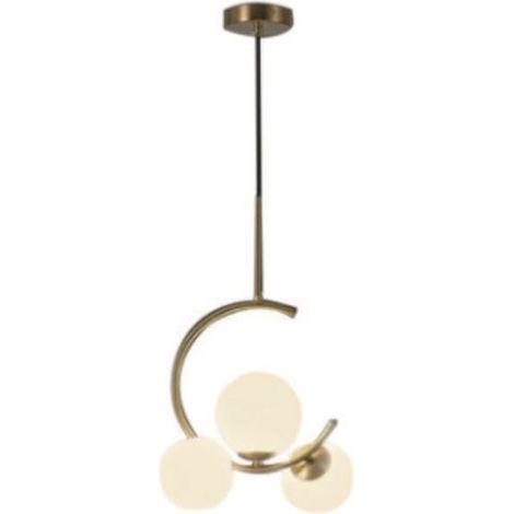 Sickle P3 – moderne Lampe, milchige Kugel, goldfarbenes Messing