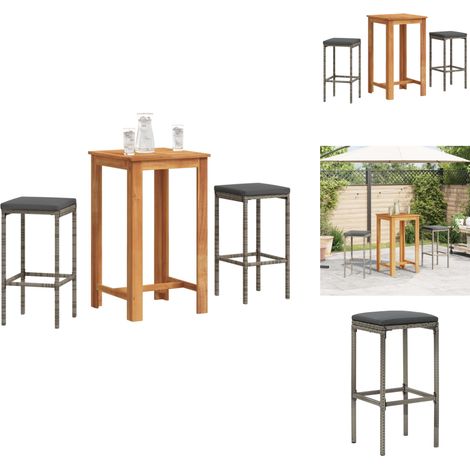 Ensemble de bar de jardin 3 pcs gris bois massif acacia rotin - Ensemble Salon De Jardin - Mobilier De Jardin - Set De Bar Extérieur - Table De Bar - Chaises De Bar (1/5)