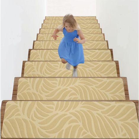 Rutschfeste Treppenstufenmatten mit Kleberückseite, geeignet für Kinder, Senioren und Kleinkinder, beige, 10 Stück, 55 x 19 cm (1/5)