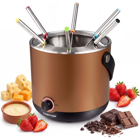 COSTWAY 800W Fonduta Elettrica in Acciaio Inox con Anello Paraspruzzi (1/5)