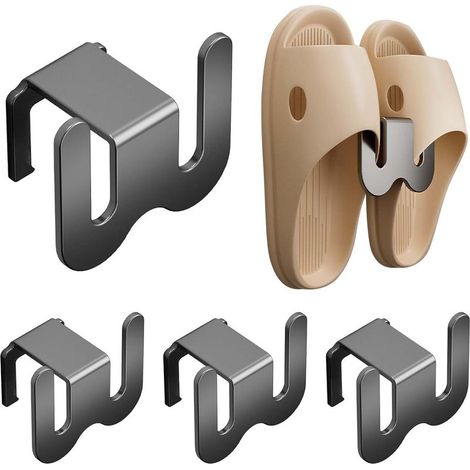 4-teiliges Wand-Hausschuhregal, Wand-Schuhregal, Schuhorganizer ohne Bohren, Hängendes Schuhregal, für Badezimmer, Wohnzimmer, Flur (Grau) (1/5)