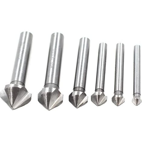 Set di 6 frese per smussatura a 90° a 3 taglienti in HSS, gambo da 1/4". - Crezuo