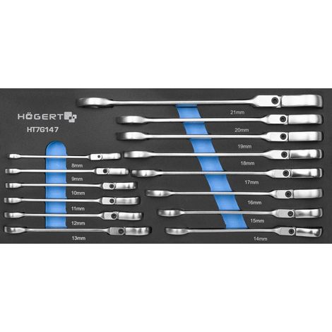 Ensemble de clés à anneau Hogert HT7G147 8-21 mm 14 unités