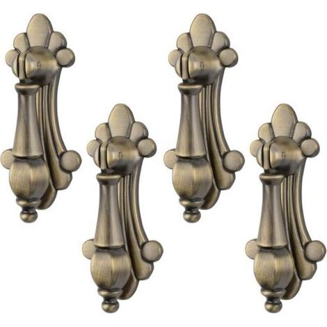 Lot de 4 poignées de pendentif vintage sculptées en alliage de zinc bronze à trou unique pour armoires, placards, tiroirs, portes, meubles décoratifs (1/5)