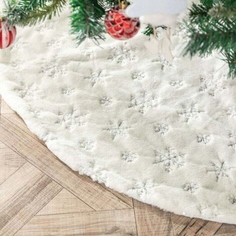 Green Mobility-Jupe de sapin de Noël 90 cm (36 pouces), forme ronde, flocons de neige argentés à paillettes, pour la décoration du sapin, du sol, du Nouvel An et de Noël. (1/4)