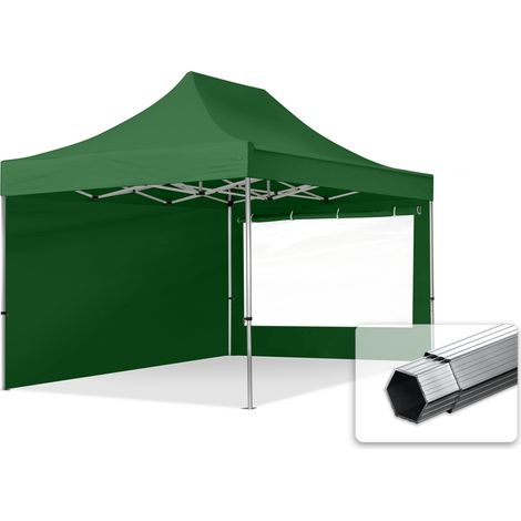 3x4.5m Pop Up Gazebo PROFESSIONAL Aluminium 40 mm, incl. Sidewalls with Panorama Windows, dark green High Performance Polyester approx. 400g/m²