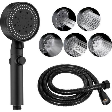 Pommeau de Douche à économie D\'eau à 5 Modes,Pommeau de Douche Haute Pression avec 1.5 m Flexible, Arrêt à un Bouton-Ywey (1/5)