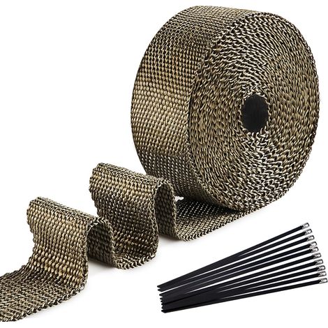 5Mx50mm Bande Thermique Echappement, Ruban Isolant Thermique en Titanium Magma avec 10 Attaches de Câble en Acier Inoxydable de Noir pour Tuyeau Collecteur Echappement Moto Thermique (1/5)