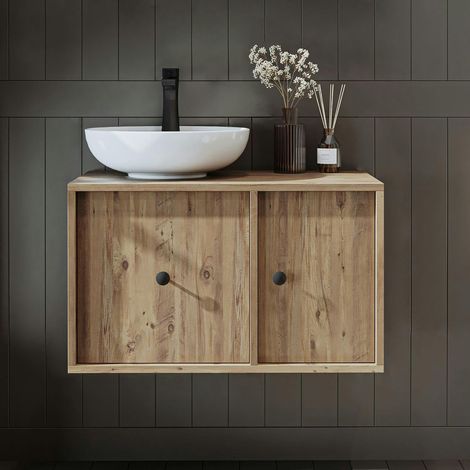 Meuble vasque rond décor pin 1 tiroir 1 porte EBE (1/5)
