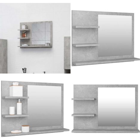Miroir de salle de bain gris béton 60x10,5x45cm bois ingénierie - miroir -  miroirs - Home & Living