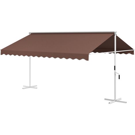 Freistehende Markise 4,5 x 3,4 m, Neigung verstellbar, Kurbel, Metallgestell, braun