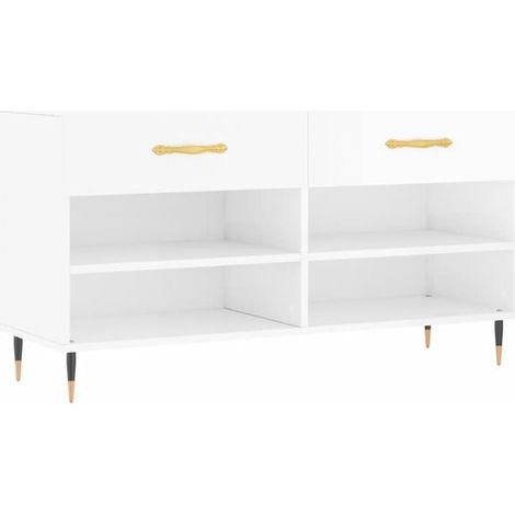Tabouret à chaussures blanc éclatant, 102 x 35 x 55 cm, en bois composite. (1/5)