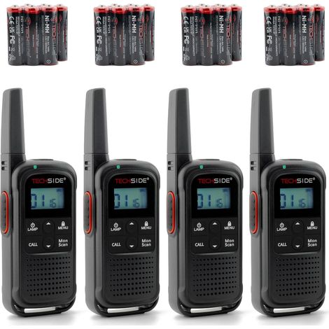 Talkie-Walkie PMR446, 16 Canaux, Portée 10 km, Recharge USB-C, avec Piles Rechargeables, Lampe LED, Lot de 4 (1/5)