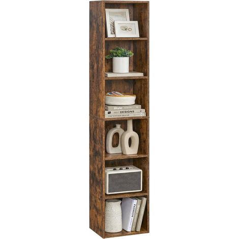 Bibliothèque étagère de rangement 30,2 x 24 x 160,7 cm capacité 70 kg style scandinave en MDF marron rustique (1/2)