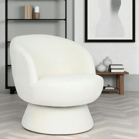 Fauteuil blanc pivotant - tissu chenille, style rétro IENA (1/2)