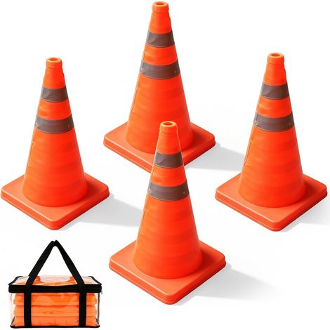 4 Pièces Cônes De Signalisation Pliable, 45cm Cônes De Sécurité Pliable, Cônes De Sécurité Réfléchissants, Orange Cône De Signalisation, Für Stationnement Routier Et Zones Publiques (1/5)