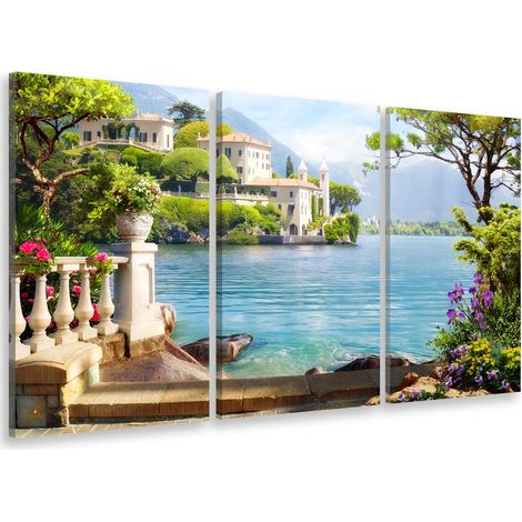 Tableau triptyque paysage illustré au lac de côme - 90x60 cm (1/4)