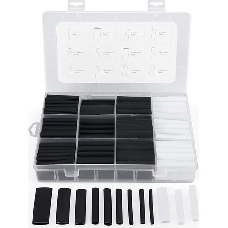 EASYCOMFORT 300Pcs Gaine Thermorétractable avec Colle Ratio 3:1 Tube Thermorétractable 7 Tailles, 2 Couleur (Noir, Blanc) (1/4)