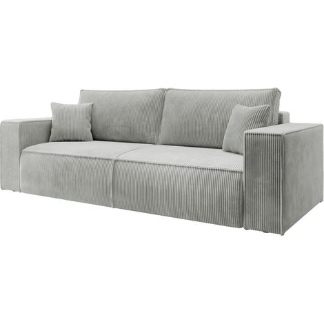 Selsey FARESE - Sofa mit Schlaffunktion, Stauraum und Cordbezug, Hellgrau