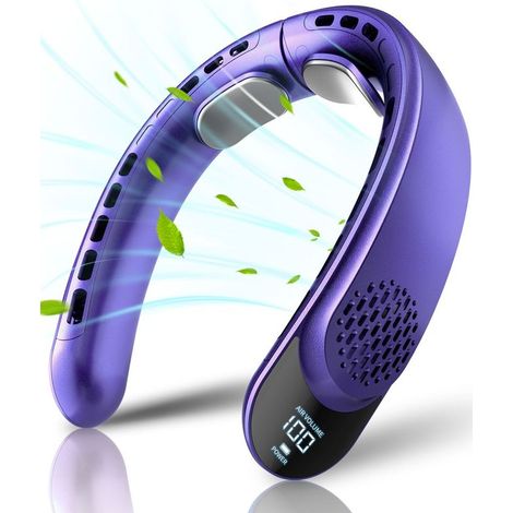 Ventilateur de cou portable, refroidissement rapide, trois vitesses, mini climatiseur silencieux, idéal pour le bureau, la chambre et les voyages - Violet