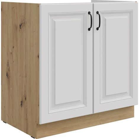 Spülenschrank 80 cm Stilo Weiss + Eiche Artisan Küchenzeile Küchenblock Küche