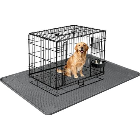 Tapis de lit en silicone pour chien, 101,6 x 71,1 cm, tapis de cage pour chien, tapis de niche avec bord surélevé, lavable, imperméable, étanche, protège les sols (gris foncé) (1/5)
