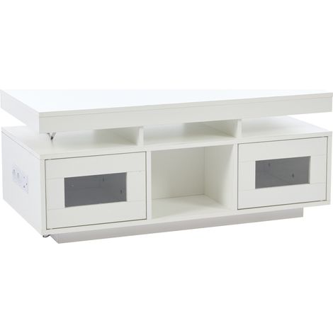 Tavolino da salotto bianco 100 x 50 x 43 cm con LED APP, presa e USB (1/5)