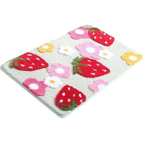 (45 x 65 cm, vert) Tapis de bain antidérapant, absorbant, lavable, paillasson, tapis de douche, tapis floqué fraise, chambre, salle de bain, décoration intérieure (1/3)
