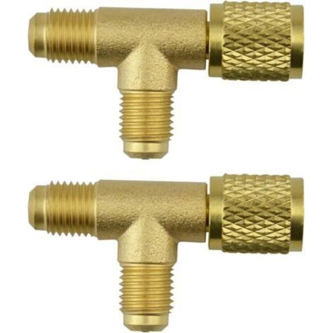 Lot de 2 raccords en T à dégagement rapide, adaptateurs en T de valve SAE 1/4'', avec connecteur pivotant, compatibles avec les collecteurs de pompe à vide profond de calibre R22, R12 et R134. (1/4)