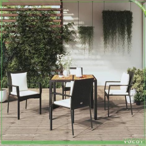 Ensemble à manger de jardin - FAFEICY - 3157964 - Résine tressée noir - Table acacia 90x90 - Coussins crème (5 pcs) (1/5)