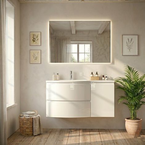 Mobile Bagno Sospeso 105Cm Bianco Lucido Con Anta Destra Los Angeles