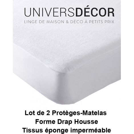 Lot de 2 protèges matelas imperméables 90 x 190 cm – Absorbants et anti-acariens – Bonnet extensible jusqu'à 25 cm – Univers Decor