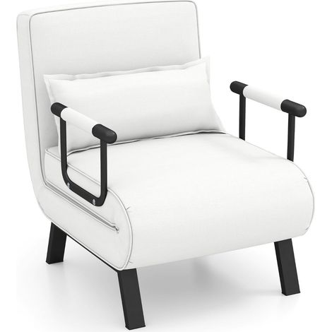 Sillón convertible 4 en 1 79 x 65 x 79 cm confort óptimo respaldo regulable en 6 posiciones diseño contemporáneo en tejido de lino blanco 200018956