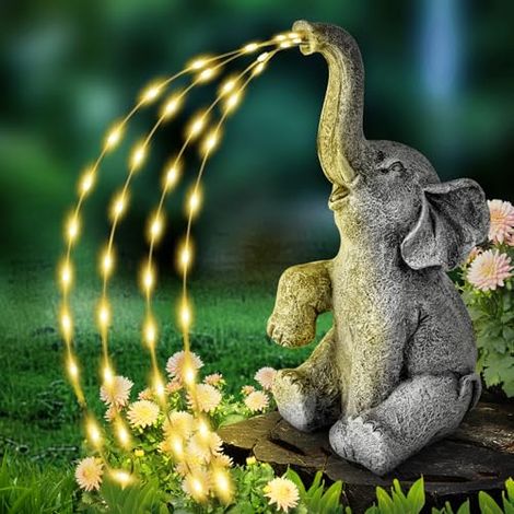 flintronic Lumière Solaire Éléphant, Statues D'Éléphant D'extérieur avec Lanternes Solaires, Décor D'Éléphant en Résine Imperméable pour Jardin Parcs Pelouses