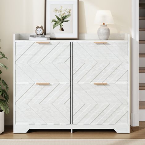 Schuhschrank Schrank 4 Klappfächer Platzsparend Weiß OKMYHOME (1/5)