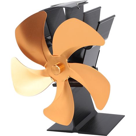 Ventilateur de poêle à 5 pales à combustion autonome, générateur thermique pour cheminée à bois, couleur or. (1/5)