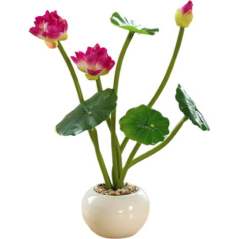 1 Petit bonsaï rond, Lotus artificiel en tissu de soie, pot en céramique, décoration intérieure pour maison bureau (1/5)