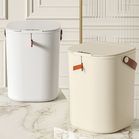 Poubelle à capteur 20 L avec poignée, en ABS, à induction automatique et sans contact, pour salle de bain, blanche. (1/5)