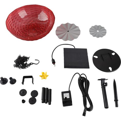 Ortviai Bains d'Oiseaux Solaire Suspendu avec Fontaine à Bulles – Bol en Plastique Robuste, Rouge, pour Jardin, Balcon ou Terrasse (1/5)