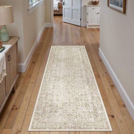 Vintage Tapis Couloir 60x180cm Marron Lavable en Machine Rug Cuisine,Chambre Enfant Rugs, Descente de Lit,AntidéRapant Carpet,Mangerd Carpets,Interieur Doux Poil Ras,Bureau (1/5)