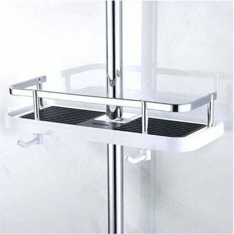 Étagère de Douche Mural réglable, Panier Salle de Bain Cuisine Rangement Fixer sur Tuyau, serviteur Douche métal Anti-Rouille, Support Mural Pratique Commode Adapte le Rail de 24-25mm (1/4)