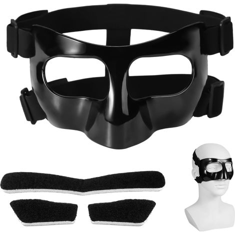 Protège-Nez pour Nez Cassé, 15x9,5cm Écran Facial Réglable avec Coussinets Masque Facial d'Entraînement Sportif Protecteur Nez pour Adultes Adolescents Basket-Ball Football (Noir) (1/5)