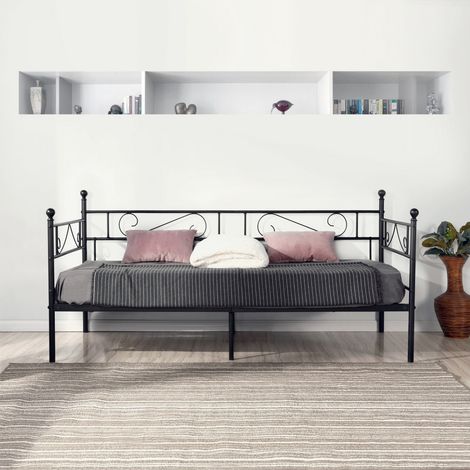 Eggree – Canapé-lit simple en métal 90x190 cm – Structure robuste – Pieds antidérapants – Espace de rangement sous le lit – Noir (1/5)
