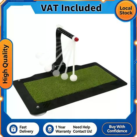 Entraîneur de swing de golf avec 5 hauteurs réglables, retour de balle automatique 360°, pied ventouse et tapis de frappe (1/5)