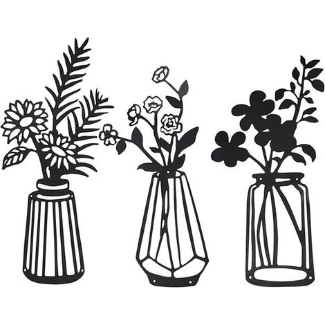 Decoración de pared de metal Sanhua: escultura floral de pared de metal negro, ideal para patios, balcones, salas de estar, baños y cocinas. (1/4)
