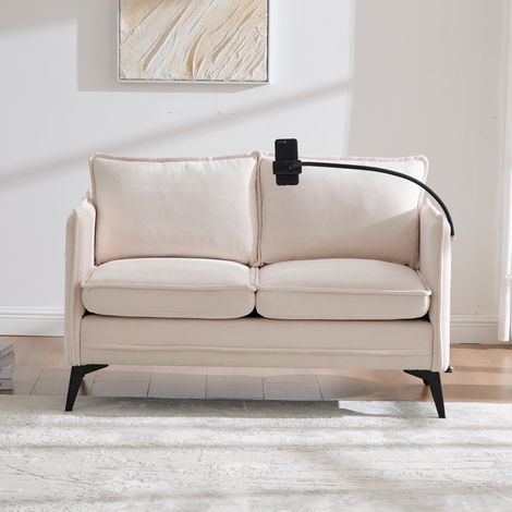 Canapé 2 places compact en tissu avec poche de rangement latérale et support téléphone réglable, idéal salon, chambre ou balcon,Beige (1/5)
