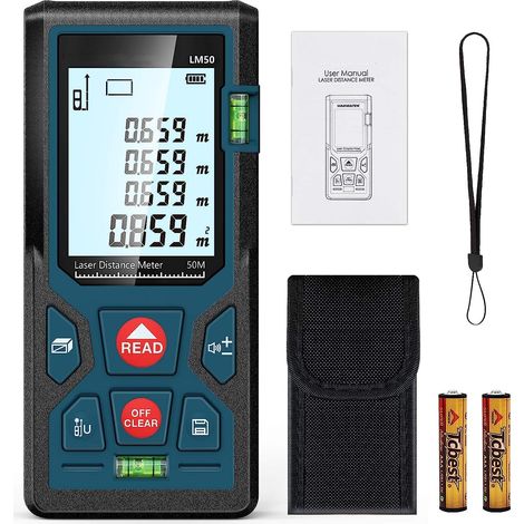 Telémètre Laser LM50 50m LCD Pythagore Longueur/Zone/Volume Precis (1/5)